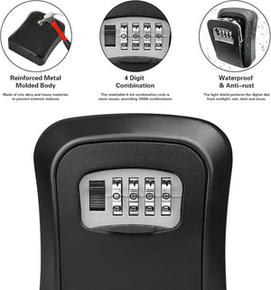 Wall Mounted Safe, 4 Combination Safe Outdoor Security Key Lock Box